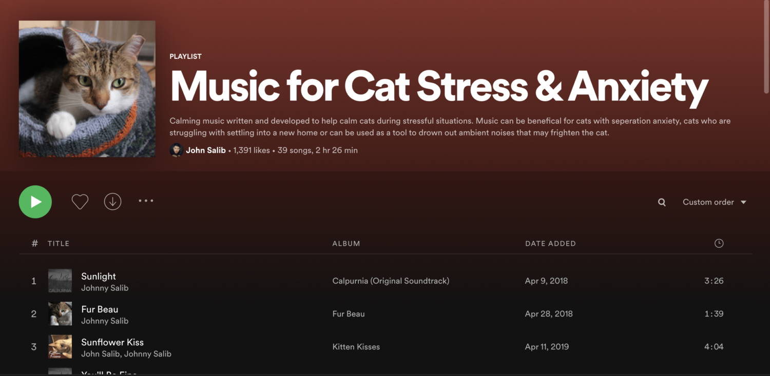 Music for cat stress anxiety spotify playlist